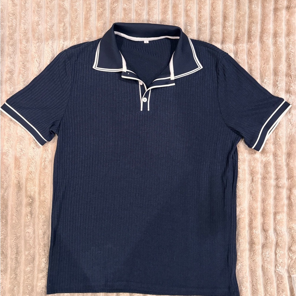 Men's Navy Polo with White Contrast Trim